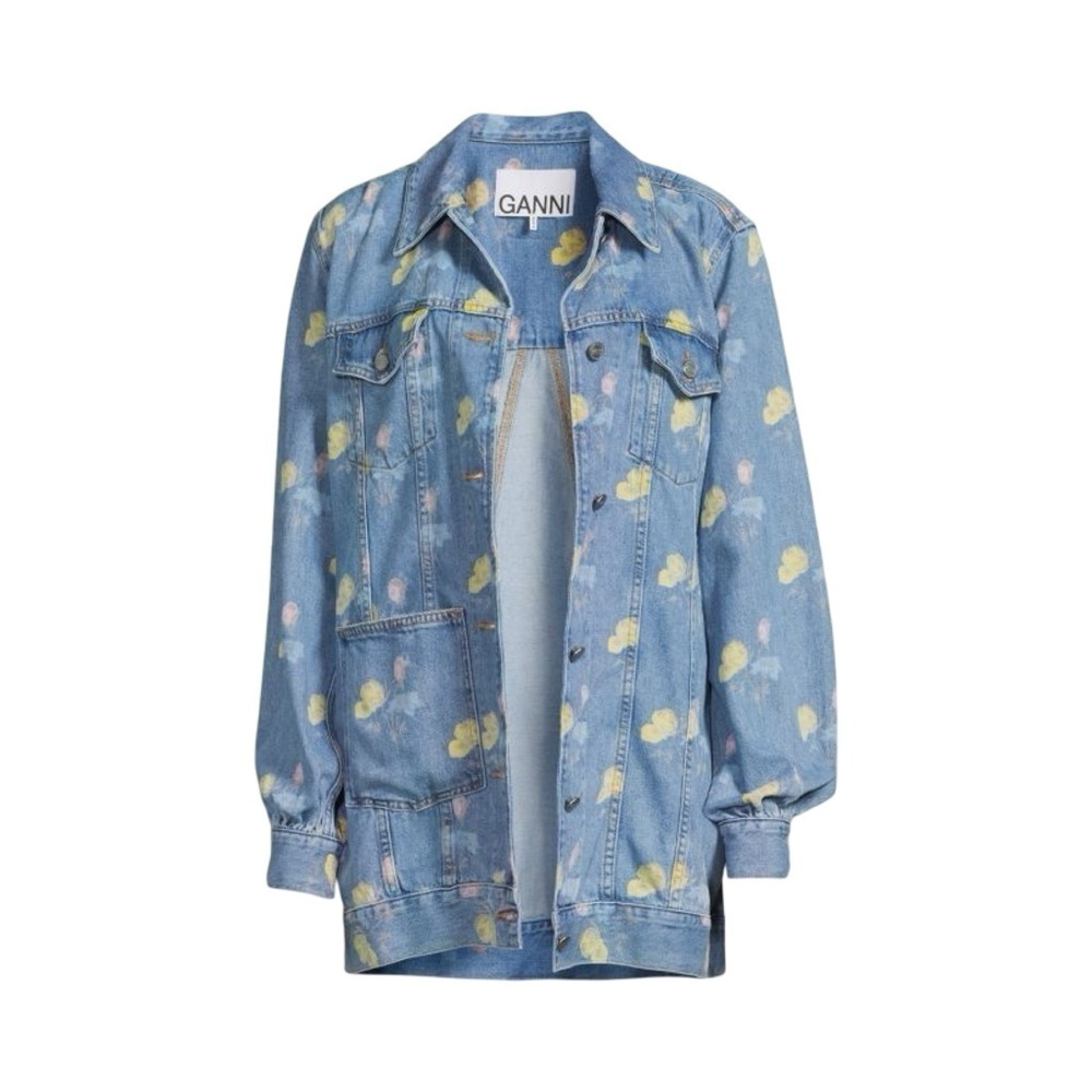 GANNI Oversized Floral Cotton Denim Jacket XS - Picture 9 of 9
